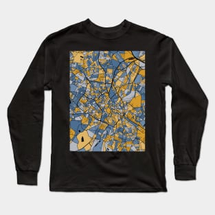 Birmingham Map Pattern in Blue & Gold Long Sleeve T-Shirt